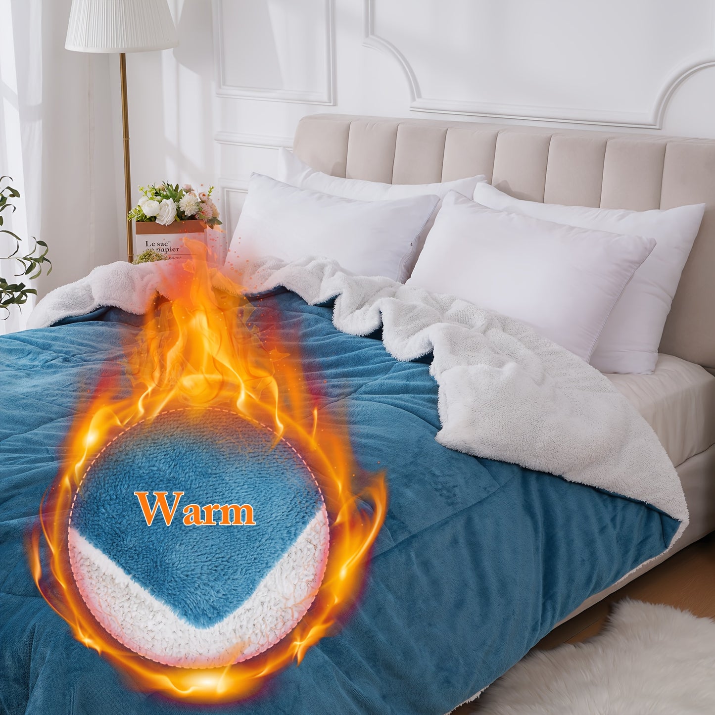 Ultra Breathable Soft Comforter - 1pc Thick Lamb Quilt Double-Sided Box Stitch Solid Color - All Season Cover Quilt for Bedroom Warm Autumn And Winter, Gift, Home Decor