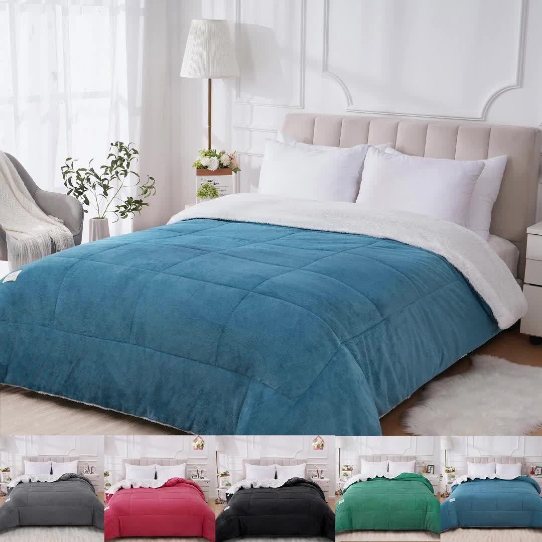 Ultra Breathable Soft Comforter - 1pc Thick Lamb Quilt Double-Sided Box Stitch Solid Color - All Season Cover Quilt for Bedroom Warm Autumn And Winter, Gift, Home Decor