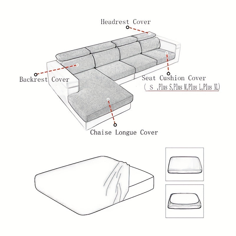 1pc Contemporary Jacquard Sofa Slipcover, Stretchy Polyester 95% Spandex 5% Elastic-Band, Machine Washable, Non-Slip Grip, for Sectional Sofas and Armchairs, 180-200 gsm Shu Velveteen Fabric