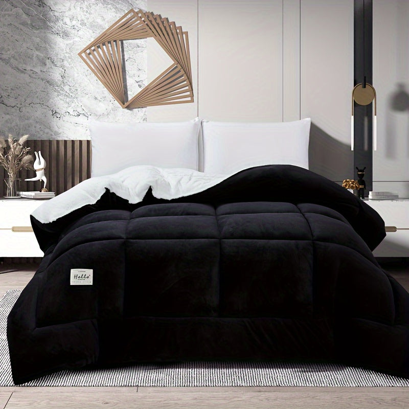 Ultra Breathable Soft Comforter - 1pc Thick Lamb Quilt Double-Sided Box Stitch Solid Color - All Season Cover Quilt for Bedroom Warm Autumn And Winter, Gift, Home Decor