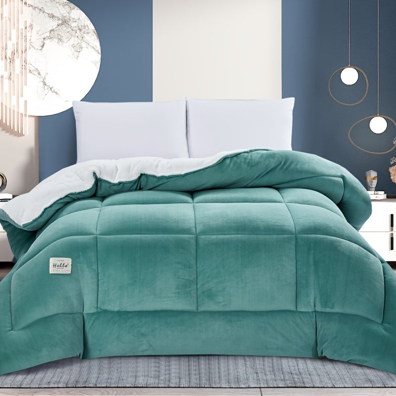 Ultra Breathable Soft Comforter - 1pc Thick Lamb Quilt Double-Sided Box Stitch Solid Color - All Season Cover Quilt for Bedroom Warm Autumn And Winter, Gift, Home Decor
