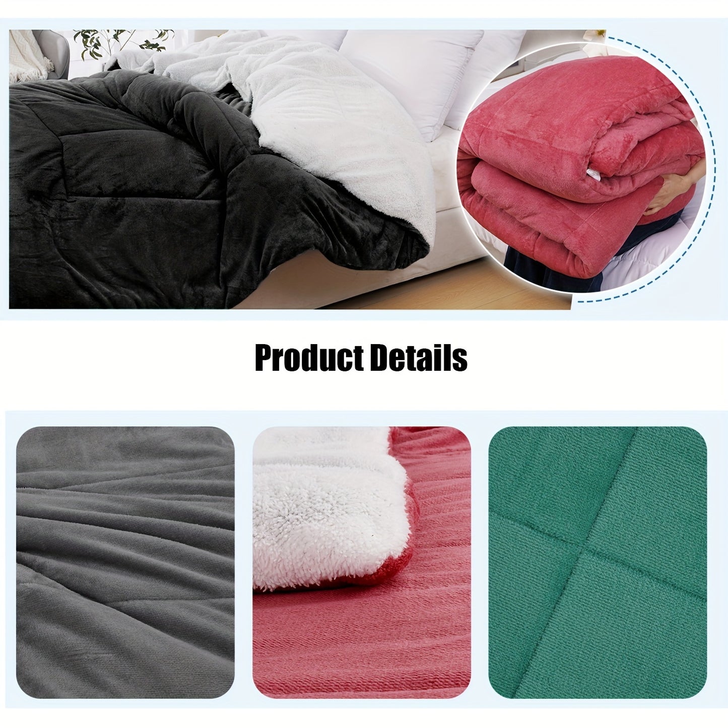 Ultra Breathable Soft Comforter - 1pc Thick Lamb Quilt Double-Sided Box Stitch Solid Color - All Season Cover Quilt for Bedroom Warm Autumn And Winter, Gift, Home Decor