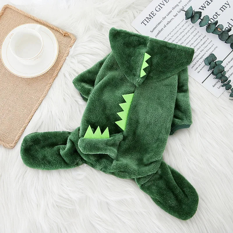 Thickened Flannel Costume for Pet, Warm Role Play, Tiger Dinosaur Costume, Monochromatic, Cat and Dog Clothing Autumn and Winter