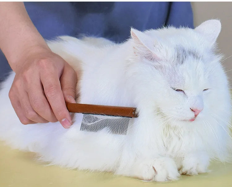 Cat Comb Stainless Steel Pet Hair Remover Wooden Handle Cat Hair Comb Pet Grooming Massage Dog Brush Cleaning Tool Pets Supplies