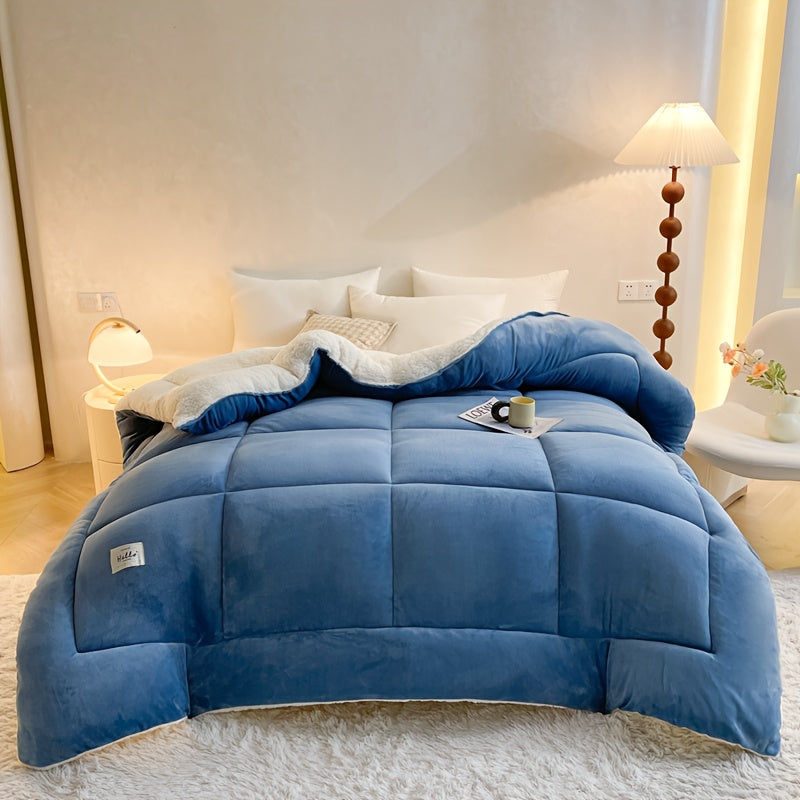 Ultra Breathable Soft Comforter - 1pc Thick Lamb Quilt Double-Sided Box Stitch Solid Color - All Season Cover Quilt for Bedroom Warm Autumn And Winter, Gift, Home Decor