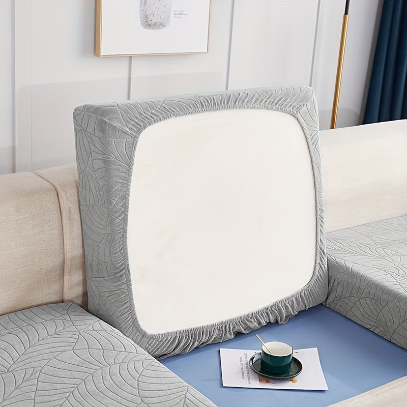 1pc Contemporary Jacquard Sofa Slipcover, Stretchy Polyester 95% Spandex 5% Elastic-Band, Machine Washable, Non-Slip Grip, for Sectional Sofas and Armchairs, 180-200 gsm Shu Velveteen Fabric