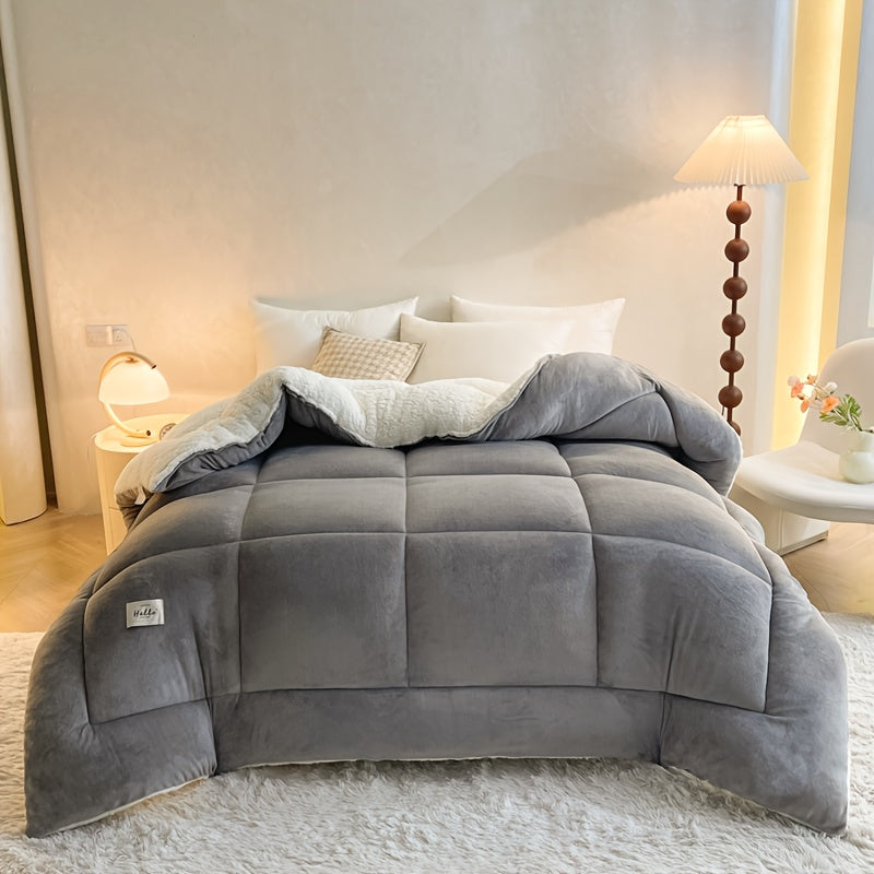 Ultra Breathable Soft Comforter - 1pc Thick Lamb Quilt Double-Sided Box Stitch Solid Color - All Season Cover Quilt for Bedroom Warm Autumn And Winter, Gift, Home Decor