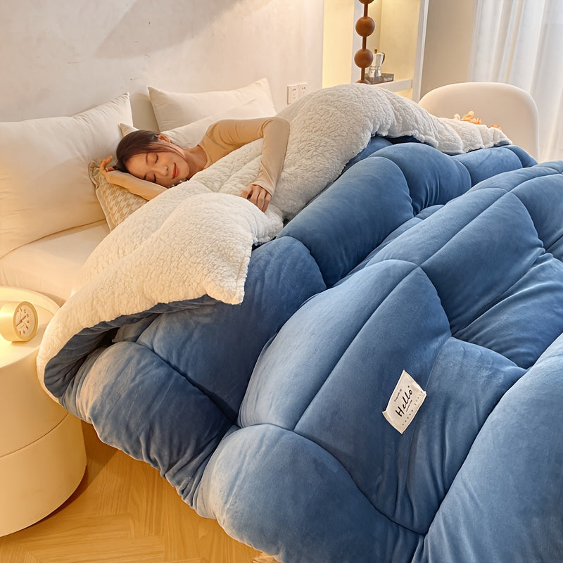 Ultra Breathable Soft Comforter - 1pc Thick Lamb Quilt Double-Sided Box Stitch Solid Color - All Season Cover Quilt for Bedroom Warm Autumn And Winter, Gift, Home Decor