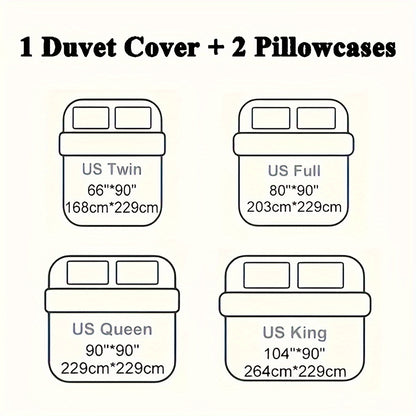 3pcs Taffeta Duvet Cover Set - Soft, Warm & Cozy Bedding With Zip Closure For All Seasons - Includes 1 Duvet Cover And 2 Pillowcases