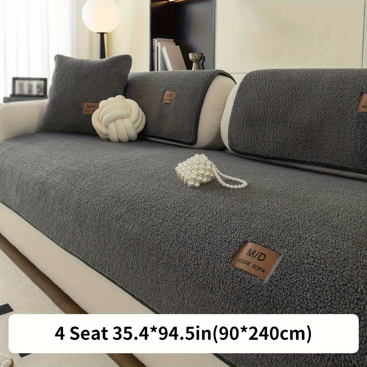 1pc Plush Sofa Slipcover/Pillowcase, Non-slip Sofa Cover, Thickened Couch Cover Four Seasons Universal Furniture Protector For Bedroom Office Living Room Home Decor