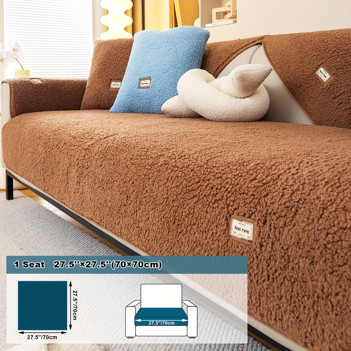 1pc Plush Sherpa Sofa Cover - Soft, Fuzzy, Non-Slip, Pet-Friendly, Thickened Furniture Protector for Bedroom, Office, Living Room Home Decor - Easy to Clean, Durable, Stain-Resistant, Machine Washable