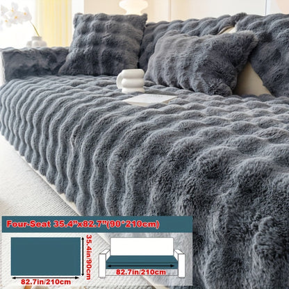 Luxurious Faux Rabbit Fur Sofa Cover - Soft, Thick Plush Slipcover for Cozy Winter Warmth - Pet-Friendly, Machine Washable - Fits Single to Four-Seater Sofas - Perfect for Living Room, Bedroom, Office Decor