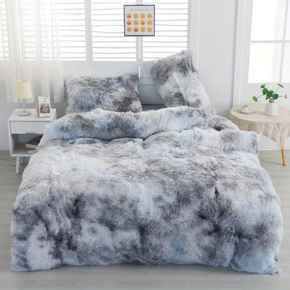 Luxurious Ultra-Soft Crystal Velvet Comforter - Thick Plush Fiber Fill, Gradient Gray & White Design, Machine Washable, All-Season Cozy Bedding for Modern Minimalist Interiors, Bed Comforter Sets