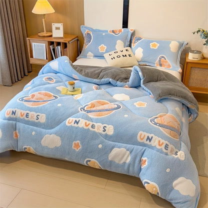 Bed cover,Ultra-Soft Plush Cartoon Quilt - Thick, Warm & Machine Washable for All Seasons - Cozy Bedding for Single to Double Beds