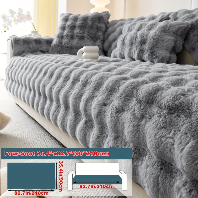 Luxurious Faux Rabbit Fur Sofa Cover - Soft, Thick Plush Slipcover for Cozy Winter Warmth - Pet-Friendly, Machine Washable - Fits Single to Four-Seater Sofas - Perfect for Living Room, Bedroom, Office Decor