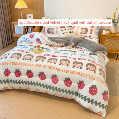 Bed cover,Ultra-Soft Plush Cartoon Quilt - Thick, Warm & Machine Washable for All Seasons - Cozy Bedding for Single to Double Beds