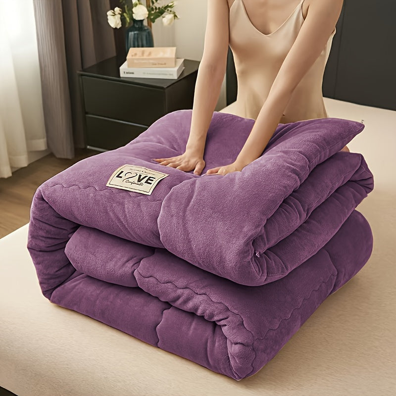 Bed Covers, [3pcs Violet Velvet Quilt Sets] 3pcs of violet double-sided milk velvet warm velvet quilt sets, suitable for use in autumn and winter (including 1 quilt insert + 2 pillowcases, excluding pillow inserts).