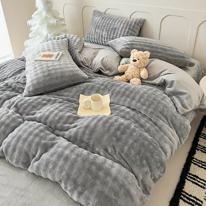 3pcs Set of Bubble Rabbit Plush Bedding, Featuring a 240G Bubble Fleece And 130G Crystal Fleece Duvet Cover, Includes One Duvet Cover And Two Pillowcases.