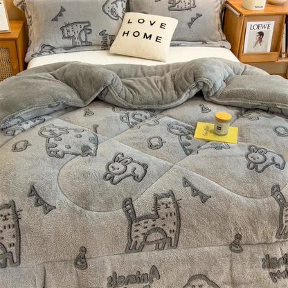 Cozy Dinosaur Print Reversible Fleece Comforter - Warm & Soft Winter Bedding for Home, Hotel, Dorm | Pillow Not Included