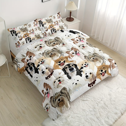 Cartoon Dog Comforter Set, Cute Dog Animals Bedding Set Soft Microfiber All Season (1 Comforter & 2 Pillowcases)