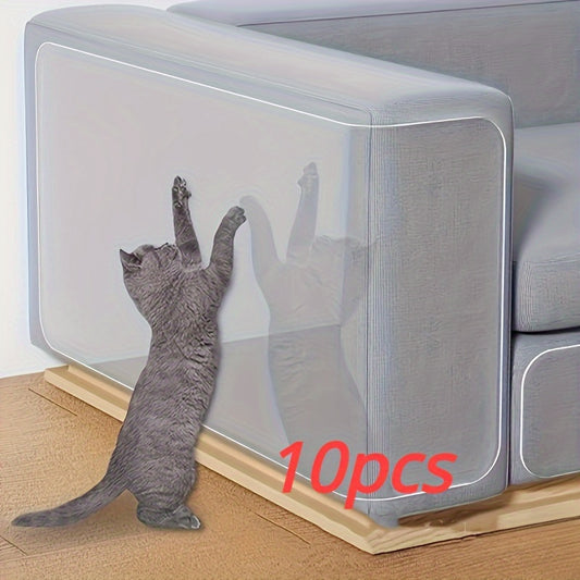 10pcs Cat Scratch Guard Tape - Transparent, Double-Sided Furniture Protector for Sofas & Couches, Durable PVC Pet Anti-Scratch Stickers