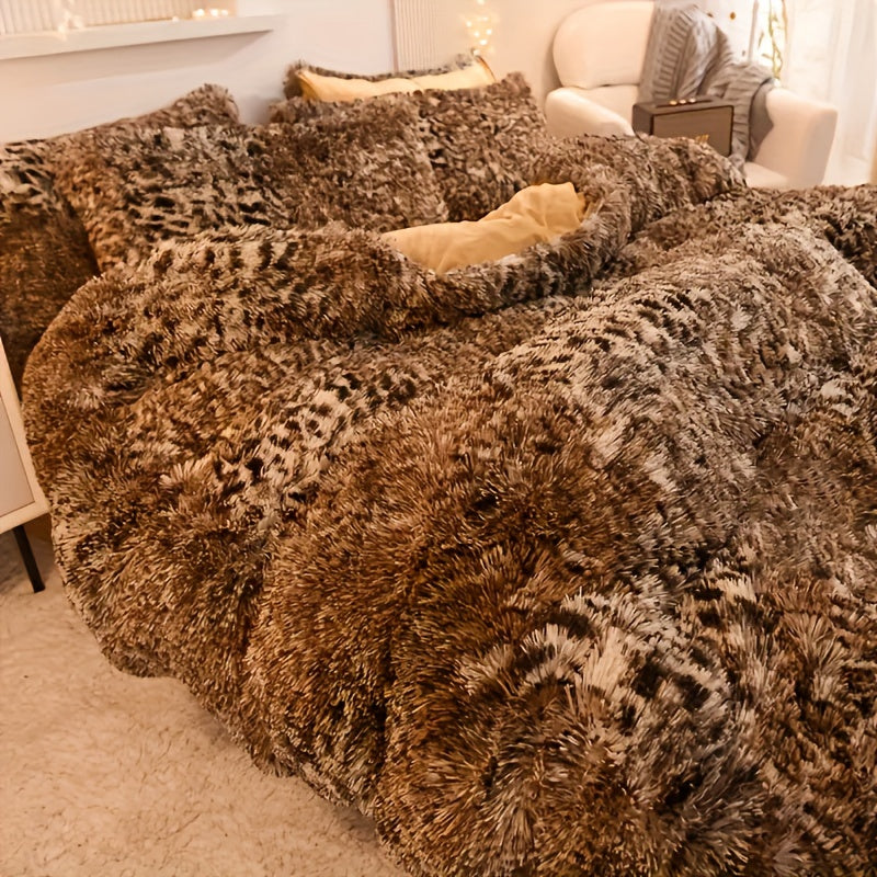 BED COVERS, [3pcs Luxurious Leopard Print Duvet] 3pcs Luxurious Leopard Print Faux Fur Duvet Cover Set, Fluffy Shaggy Duvet Cover With 2 Pillowcases (No Core), Ultra-Soft And Warm Duvet Set For Bedroom Decor