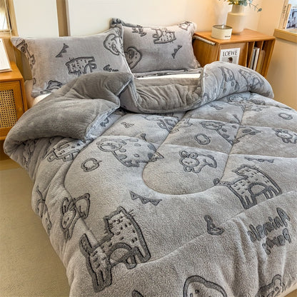 1pc, Thickened Snowflake Fleece Blanket, Soft Comfort, High-Quality Fleece Fabric, Ultrafine Fiber Filled, Quilted, Machine Washable, Cartoon Print, All-Season, Polyester Cover, 250-300g/m², Vintage Style, for Bedroom, Hotel