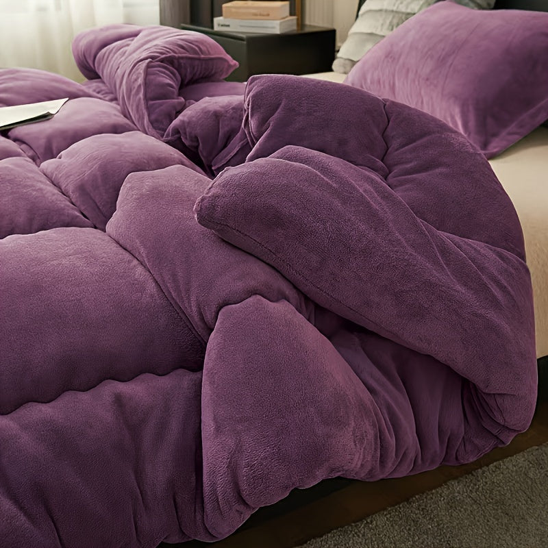 Bed Covers, [3pcs Violet Velvet Quilt Sets] 3pcs of violet double-sided milk velvet warm velvet quilt sets, suitable for use in autumn and winter (including 1 quilt insert + 2 pillowcases, excluding pillow inserts).