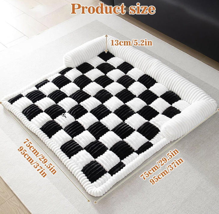 Cream Square Plaid Cozy Dog Mat Furniture Protector Cover