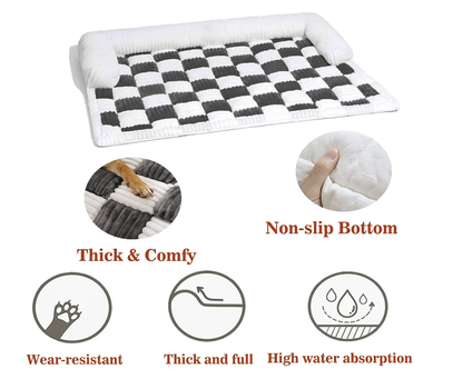 Cream Square Plaid Cozy Dog Mat Furniture Protector Cover