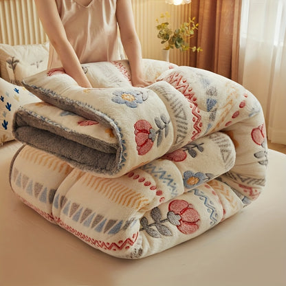 Soft Velvet Comforter - Bohemian Floral Snowflake, Machine Washable, Thick Warm, 200-250g Square Kilogram, Polyester Cover, Knitted Fabric, Active Print, Milk Fleece, Multi-Purpose, for Bedroom and Guest Room, Christmas Gift