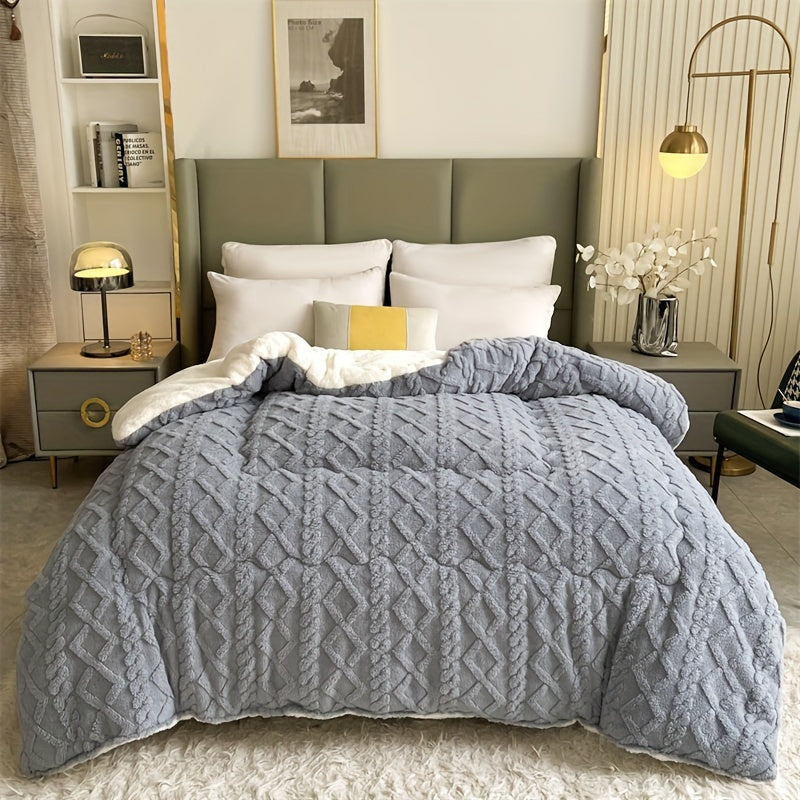 1pc Contemporary Knitted Quilted Taffeta Microfiber Blanket with Stripes, All-Season, Machine Washable, No Printing, Polyester Cover, 300-350 g/㎡ Fabric Square Weight