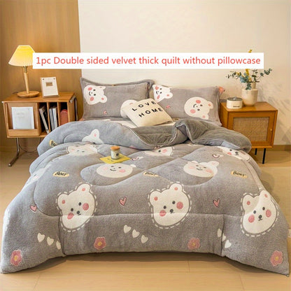 Bed cover,Ultra-Soft Plush Cartoon Quilt - Thick, Warm & Machine Washable for All Seasons - Cozy Bedding for Single to Double Beds