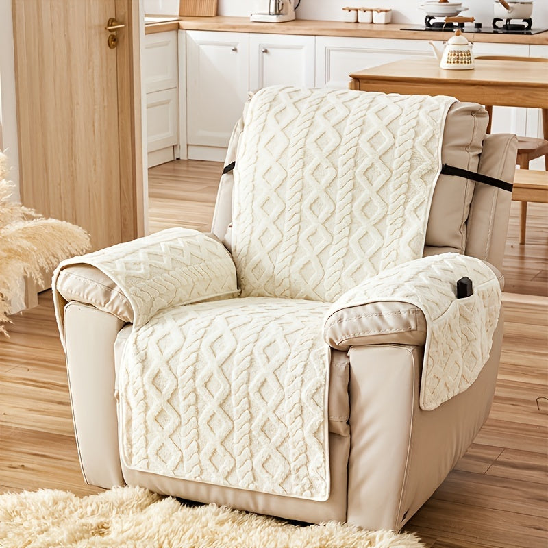 Thick, Warm Plush Recliner Slipcover - Cozy Non-Slip Sofa Cover for Living Room & Office Decor - Pet-Friendly, Machine Washable, Mixed Colors
