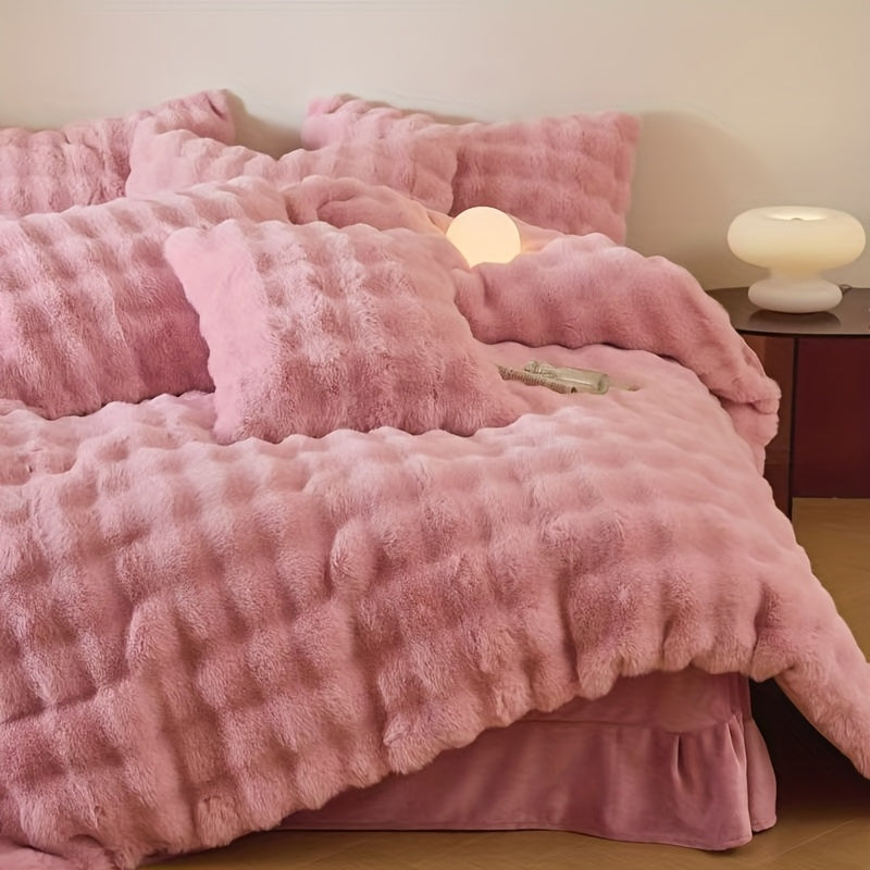 3pcs Simple Solid Color Super Soft Imitation Rabbit Hair Quilt Cover 1 Quilt Cover + 2 Pillowcases, No Core, Polyester, Machine Washable, Comfortable All Seasons, Zipper Closure, Soft and Warm Home and Hotel Bedding