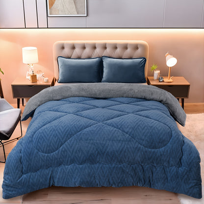 BED COVERS,[Soft Velvet Plush Comforter] Super Soft 1pc Embossed Velvet Thickened Solid Plush Winter Comforter - Lightweight, Warm, Four Sizes - Polyester Filling, 180-200G Square Kg, Grey, Blue