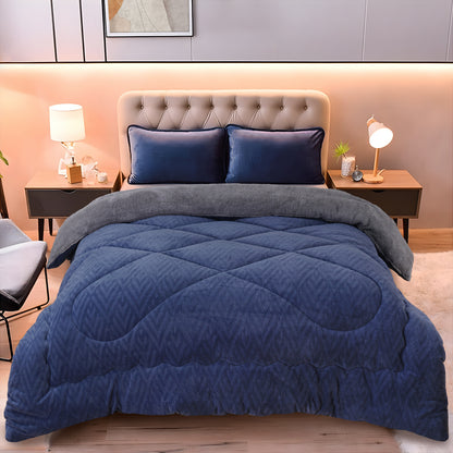 BED COVERS,[Soft Velvet Plush Comforter] Super Soft 1pc Embossed Velvet Thickened Solid Plush Winter Comforter - Lightweight, Warm, Four Sizes - Polyester Filling, 180-200G Square Kg, Grey, Blue