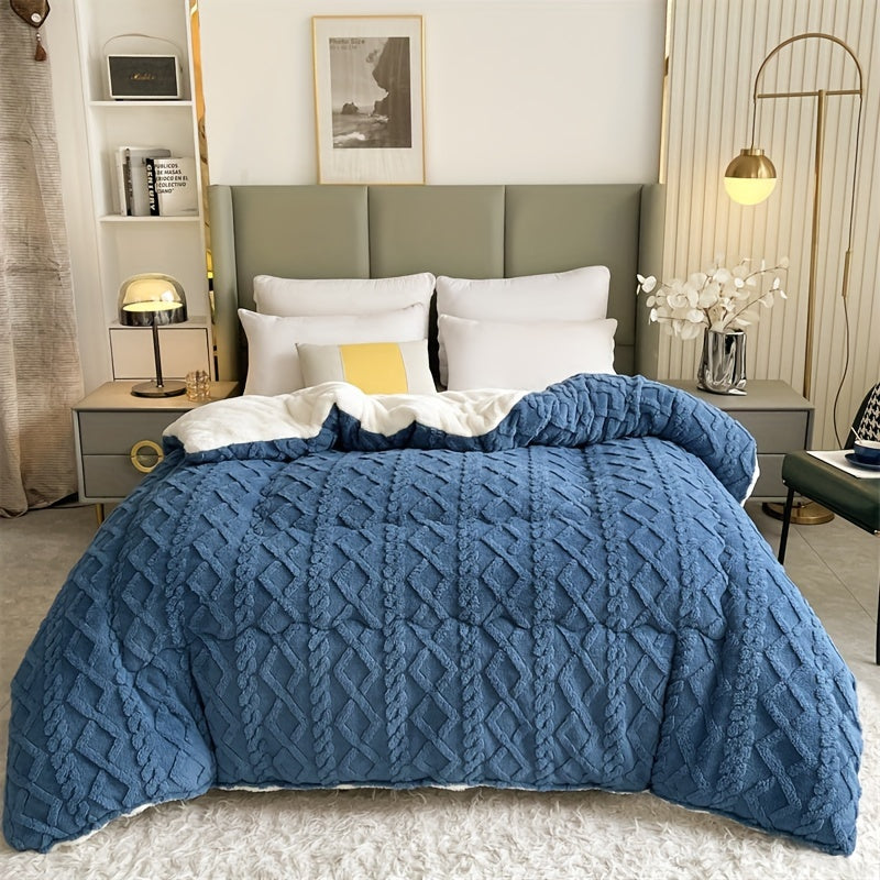 1pc Contemporary Knitted Quilted Taffeta Microfiber Blanket with Stripes, All-Season, Machine Washable, No Printing, Polyester Cover, 300-350 g/㎡ Fabric Square Weight