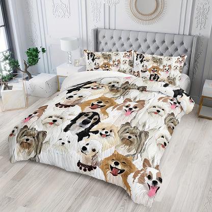 Cartoon Dog Comforter Set, Cute Dog Animals Bedding Set Soft Microfiber All Season (1 Comforter & 2 Pillowcases)