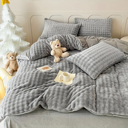 3pcs Set of Bubble Rabbit Plush Bedding, Featuring a 240G Bubble Fleece And 130G Crystal Fleece Duvet Cover, Includes One Duvet Cover And Two Pillowcases.