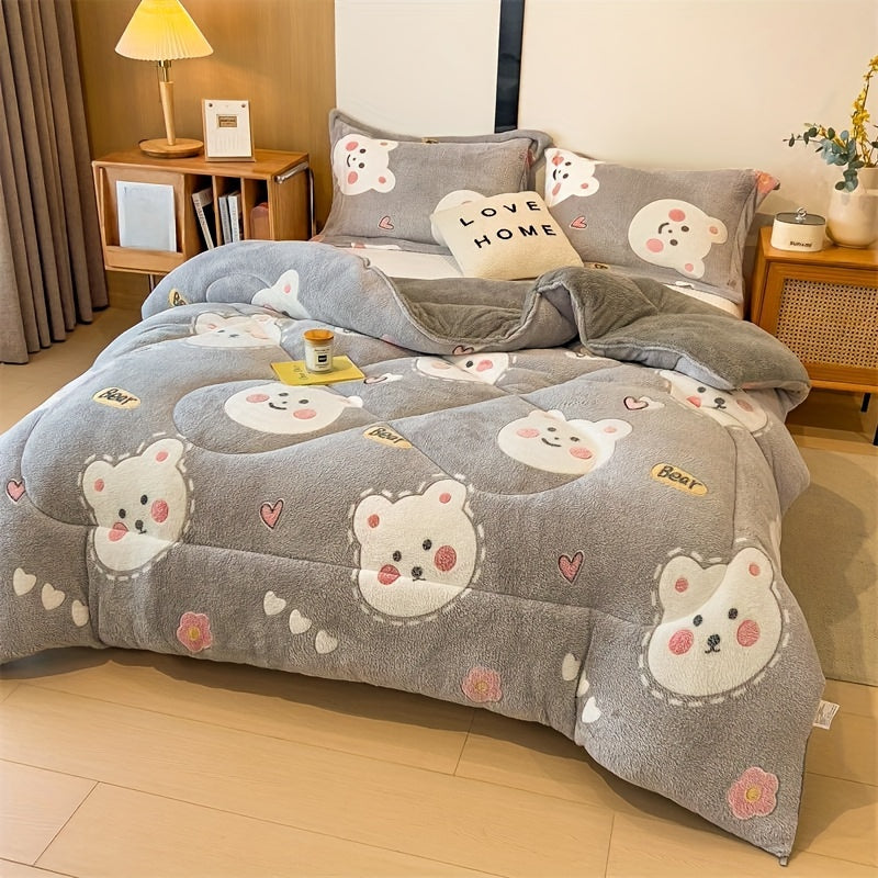 Bed cover,Ultra-Soft Plush Cartoon Quilt - Thick, Warm & Machine Washable for All Seasons - Cozy Bedding for Single to Double Beds