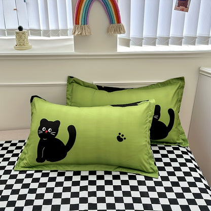 3pcs Whimsy Cat Print Duvet Cover Set, Soft Breathable Polyester Bedding with Zipper Closure, Machine Washable, All-Season Comfort, Sanded Craftsmanship, 80-85gsm - Quilt Cover and 2 Pillowcases (No Insert)