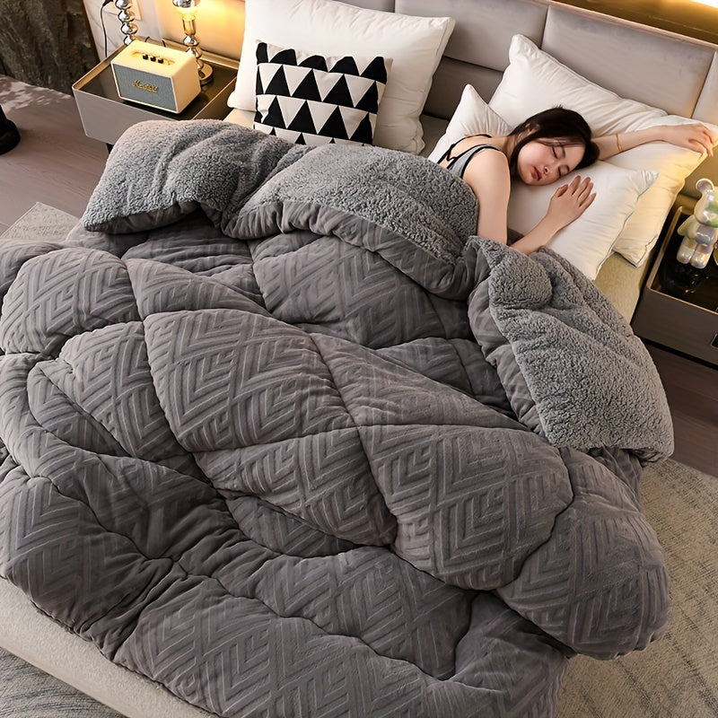 1pc Luxury Plush Warm Quilt Winter Quilt - Milk Velvet Super Soft Quilt Core Can Be Washed, Quilted Quilt Cover, Fashionable Autumn and Winter Bedding Filling 100% Polyester Very Suitable for Autumn and Winter Cold Weather An