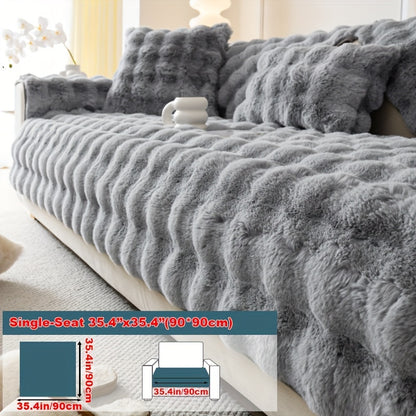 Luxurious Faux Rabbit Fur Sofa Cover - Soft, Thick Plush Slipcover for Cozy Winter Warmth - Pet-Friendly, Machine Washable - Fits Single to Four-Seater Sofas - Perfect for Living Room, Bedroom, Office Decor