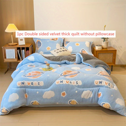 Bed cover,Ultra-Soft Plush Cartoon Quilt - Thick, Warm & Machine Washable for All Seasons - Cozy Bedding for Single to Double Beds