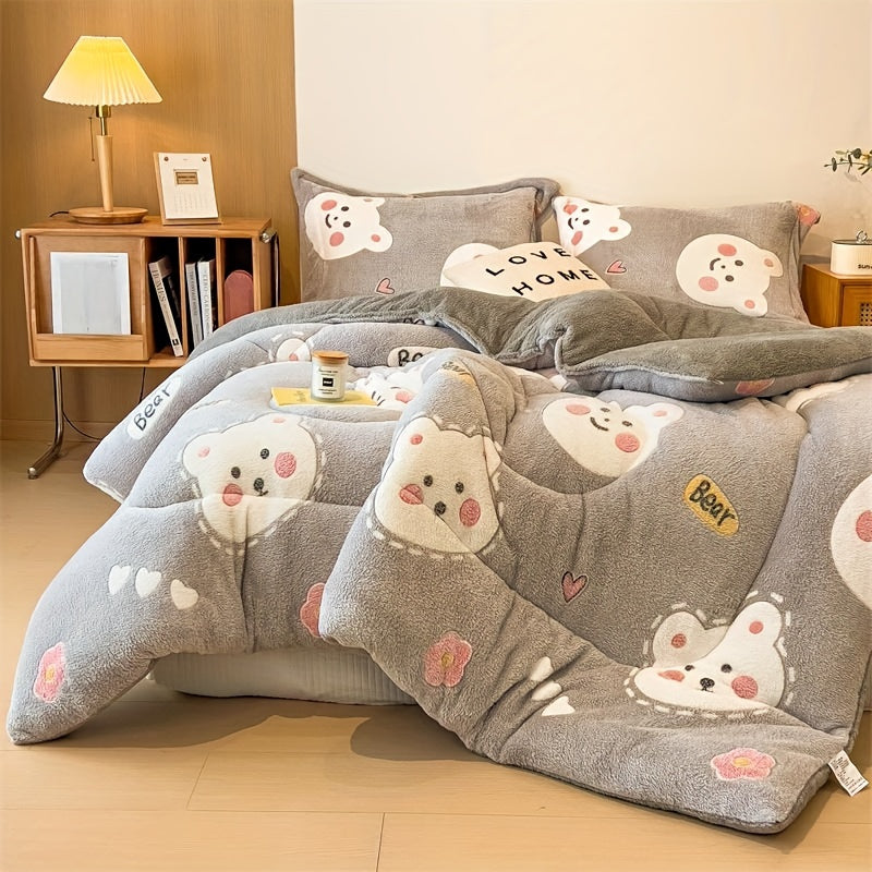 Bed cover,Ultra-Soft Plush Cartoon Quilt - Thick, Warm & Machine Washable for All Seasons - Cozy Bedding for Single to Double Beds