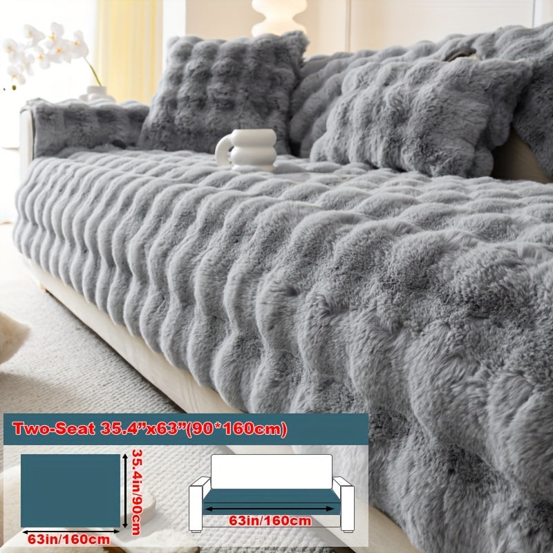 Luxurious Faux Rabbit Fur Sofa Cover - Soft, Thick Plush Slipcover for Cozy Winter Warmth - Pet-Friendly, Machine Washable - Fits Single to Four-Seater Sofas - Perfect for Living Room, Bedroom, Office Decor