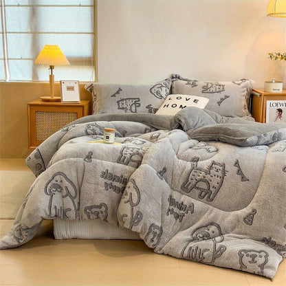 Cozy Dinosaur Print Reversible Fleece Comforter - Warm & Soft Winter Bedding for Home, Hotel, Dorm | Pillow Not Included