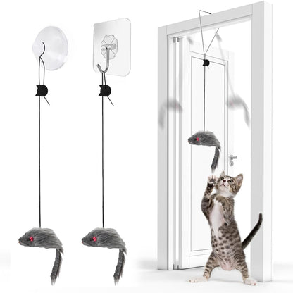 2 Pcs Self Play Hanging Door Cat Mouse Toys