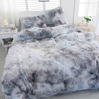 Luxurious Ultra-Soft Crystal Velvet Comforter - Thick Plush Fiber Fill, Gradient Gray & White Design, Machine Washable, All-Season Cozy Bedding for Modern Minimalist Interiors, Bed Comforter Sets